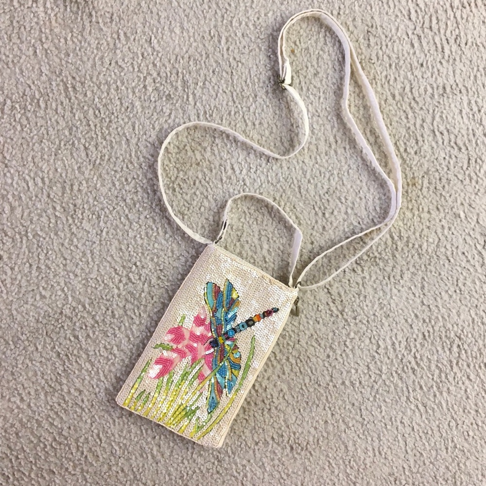 BAMBOO TRADING CO/“DRAGONFLY”HANDBEADED & SEQUIN CLUB BAG/NEW